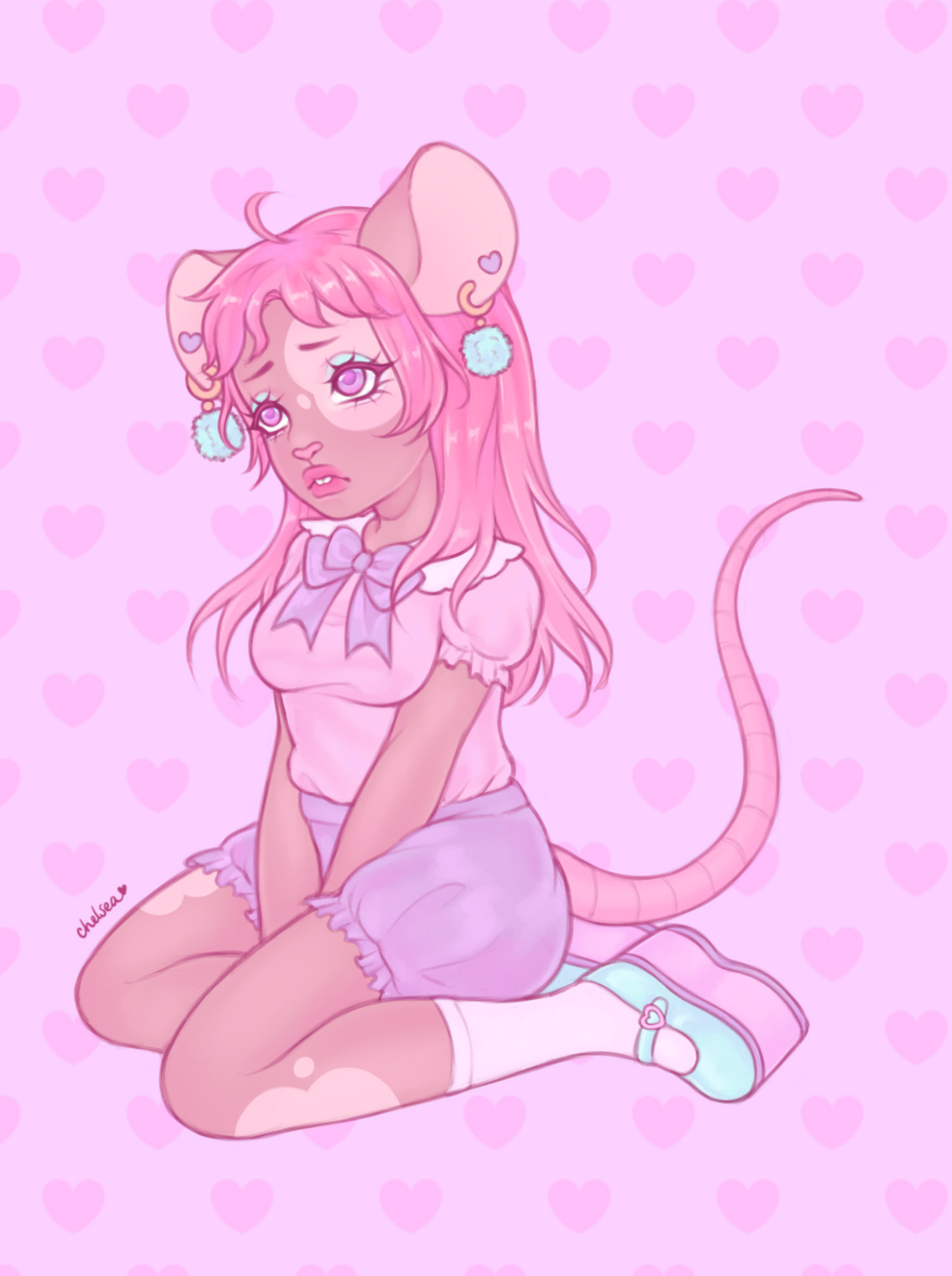Kawaii Rat Girl Shimmery A5 Art Print