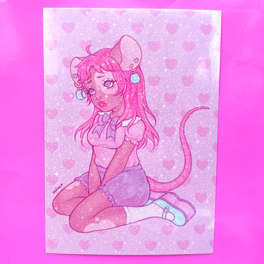 Kawaii Rat Girl Shimmery A5 Art Print
