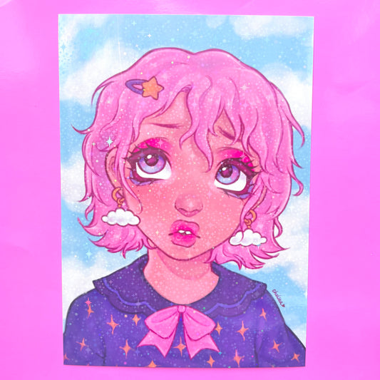Kawaii Clouds Shimmery A5 Art Print
