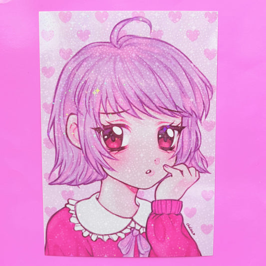 Kawaii Anime Girl Shimmery A5 Art Print