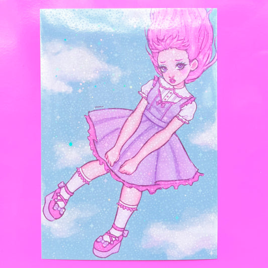 Kawaii Falling Shimmery A5 Art Print