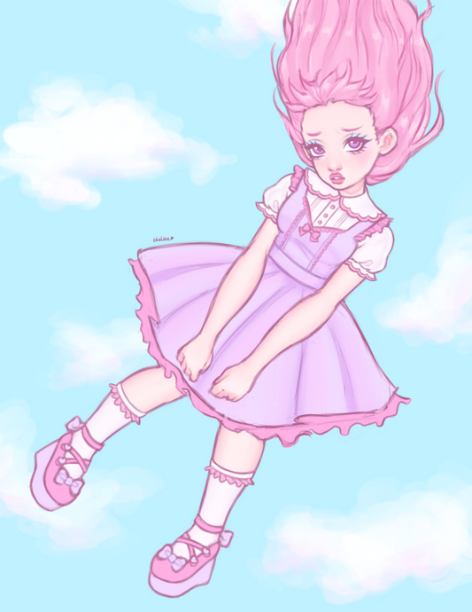 Kawaii Falling Shimmery A5 Art Print
