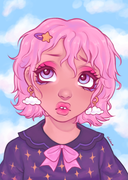 Kawaii Clouds Shimmery A5 Art Print